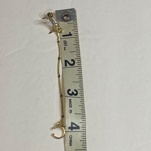 Moon and Star Rhinestone Long Earring Ear Cuff Women’s Gold Tone - Picture 4 of 8